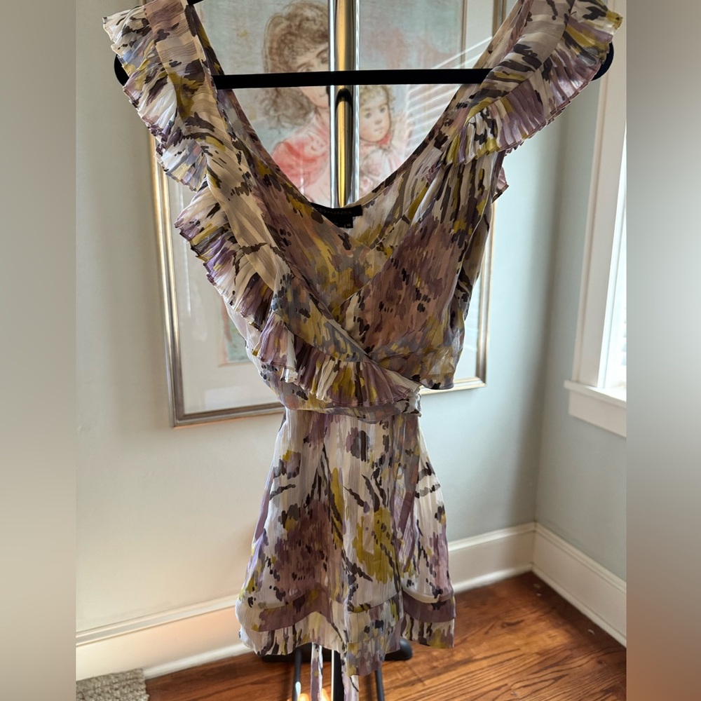 BCBGMaxAzria Asymmetrical Purple Cream Top